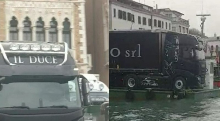 venezia, camion raffigurante mussolini sfila sulla laguna. scoppia la polemica: «è uno sfregio»
