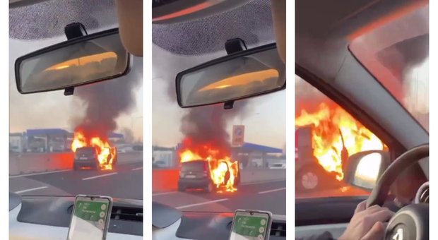 roma, auto in fiamme sulla tangenziale: la vettura divorata dalle fiamme. le immagini choc