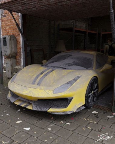 Bugatti e Ferrari abbandonate e lasciate a prendere polvere in un futuro senza più motori a combustione