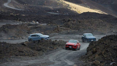 Al volante di Porsche Cayenne S E Hybrid Coupè tra i sentieri disegnati dalla lava dell'Etna