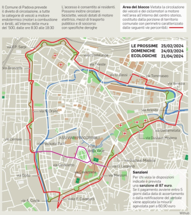 Padova. Domenica ecologica, allerta smog e stop al tram: dalle 8.30 alle 18.30 limiti alla circolazione - Mappa