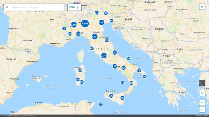 la mappa per trovare le colonnine di ricarica in italia