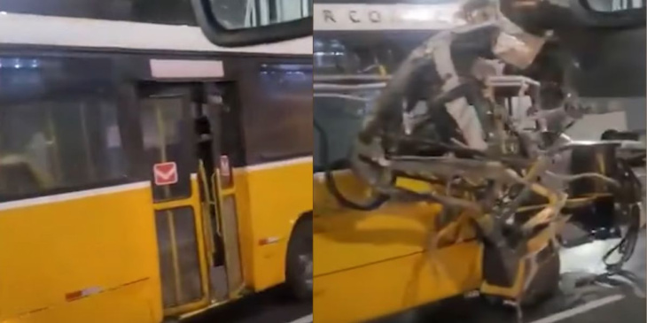 “autobus fantasma” sciocca internet viaggiando con la parte anteriore completamente distrutta nelle strade del brasile