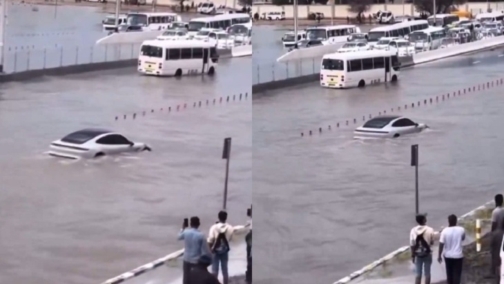 porsche taycan mostra di cosa è capace durante l’alluvione a dubai 